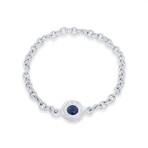 0.05ct 14k White Gold Blue Sapphire Bezel Chain Ring